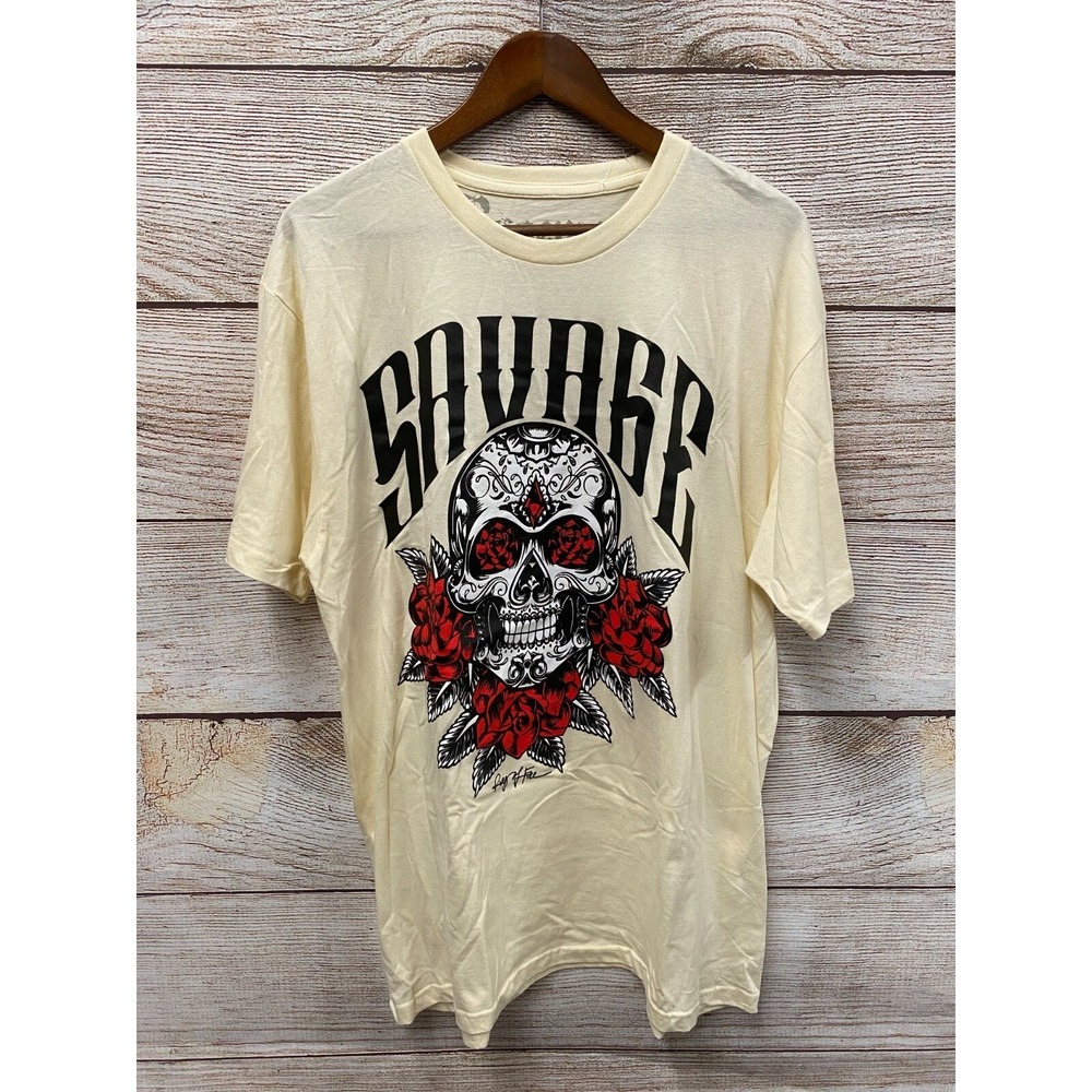 Ring of Fire Shirt Mens Size Xlarge (47" Chest) Ivory Skull Savage T-Shirt New